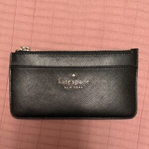 kate spade Black Leather Zip Slim Wallet